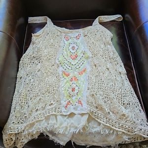 Free People Cream Knitted Flowy Tank Top, Size Medium.